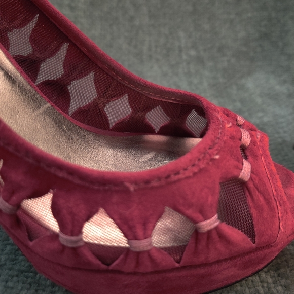 Nine West Red Suede Open Toe Pumps - Picture 10 of 12